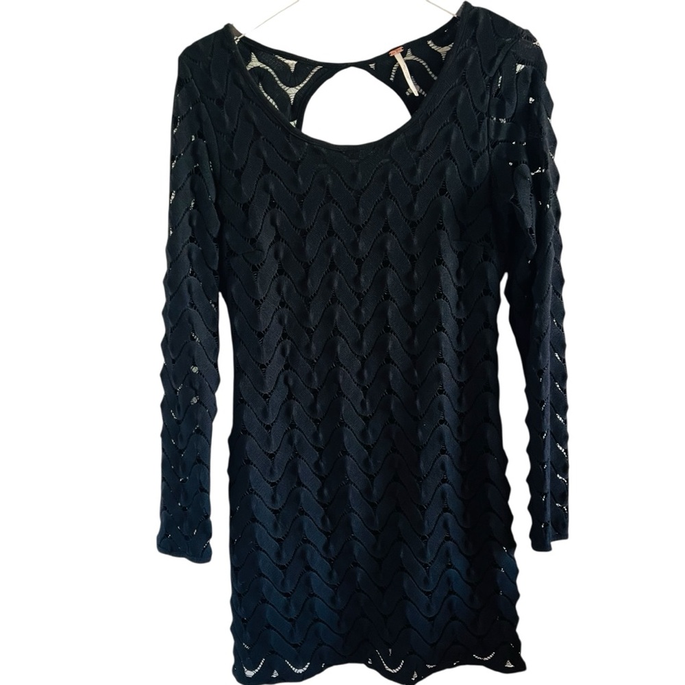 Free People Black Knit Long Sleeve Sweater Dress